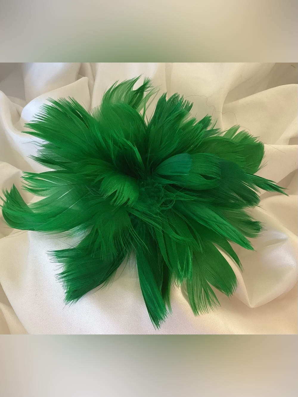 Green Feather Fascinator Hair Clip. Handmade in the USA. - Picture 2 of 6